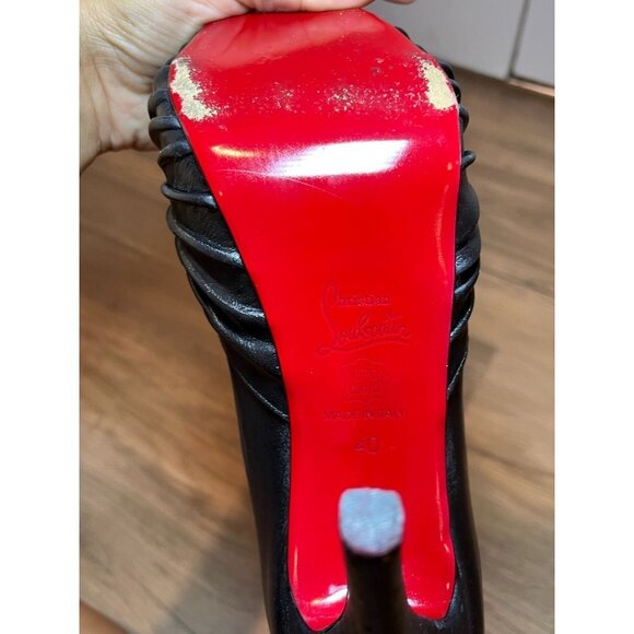 Christian Louboutin Lady Gres Black Leather Peep-Toe Platforms Heels Women 10 - Picture 11 of 13